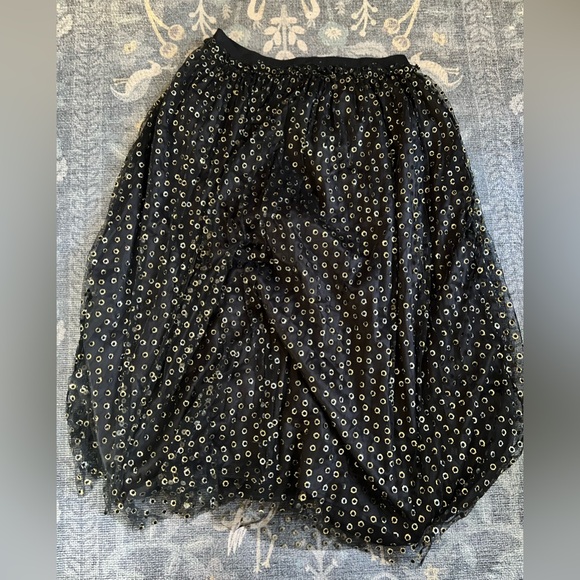 ModCloth Speckled In Gold Black mesh Midi Skirt - Picture 2 of 5